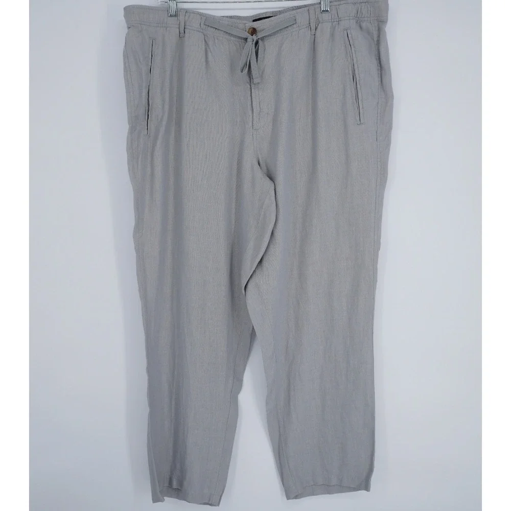 Club Room Luxury Linen Pants Men XXL Gray Drawstring Casual Beach Coastal Lounge